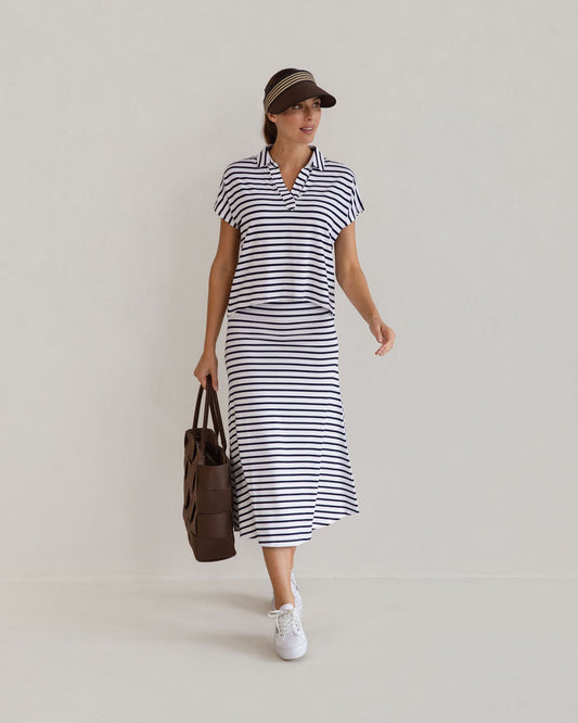 Jackson Bamboo Maxi Skirt - Navy & White Stripe