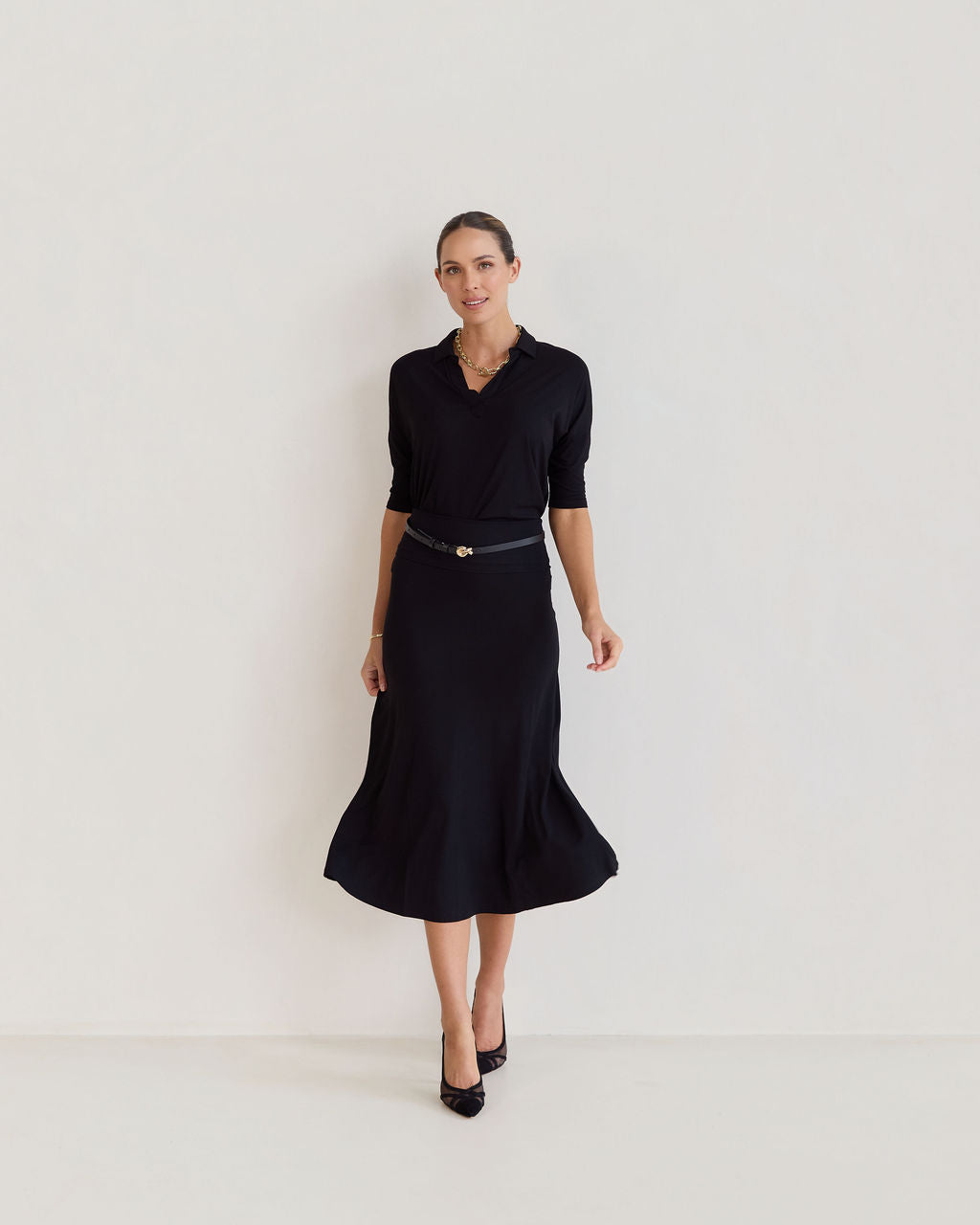 Khan Bamboo Collared Polo Top - Black