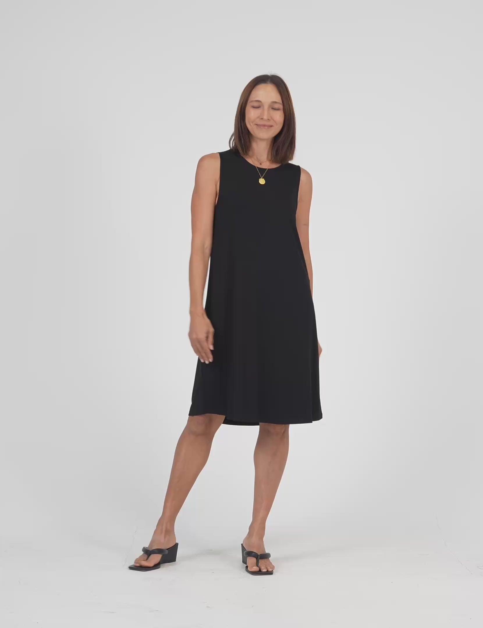 Lou Lou Australia Bamboo Sleeveless black knee length shift dress 