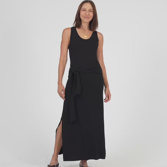 Lou Lou Australia Bamboo Black Maxi Dress with waist belt