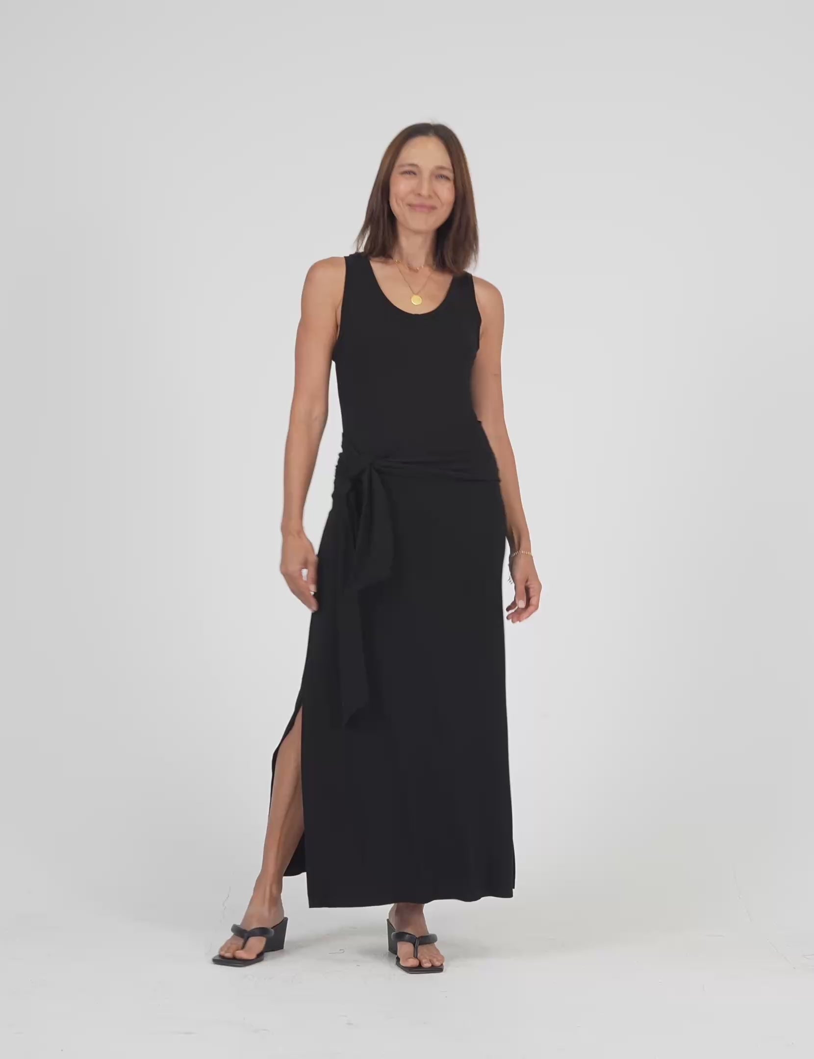 Lou Lou Australia Bamboo Black Maxi Dress with waist belt