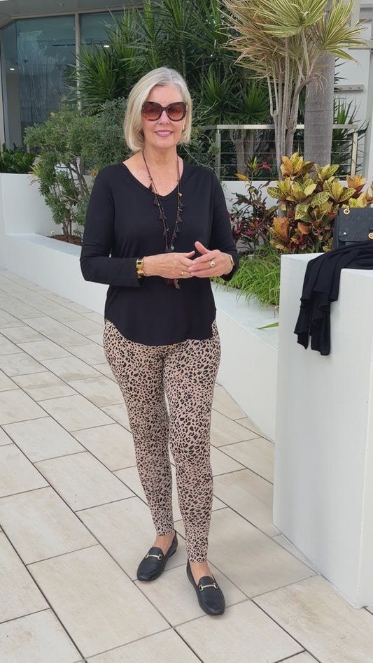 Sia V Neck Bamboo Longsleeve Top - Black