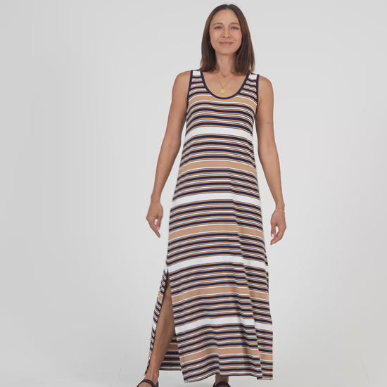Lou Lou Australia Tan Navy White Stripe Maxi Dress 