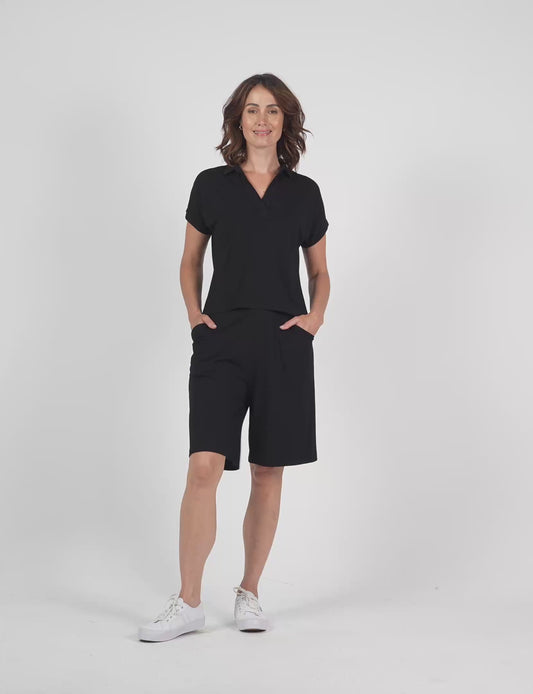 Simone Wide Leg Bamboo Shorts - Black