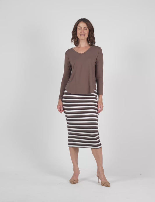 Sia V Neck Bamboo Longsleeve Top - Chocolate