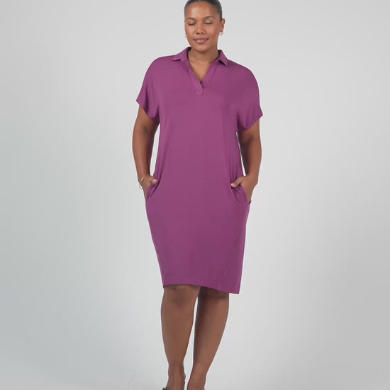 Lou Lou Australia Bamboo Purple collared knee length T - Shirt Dress