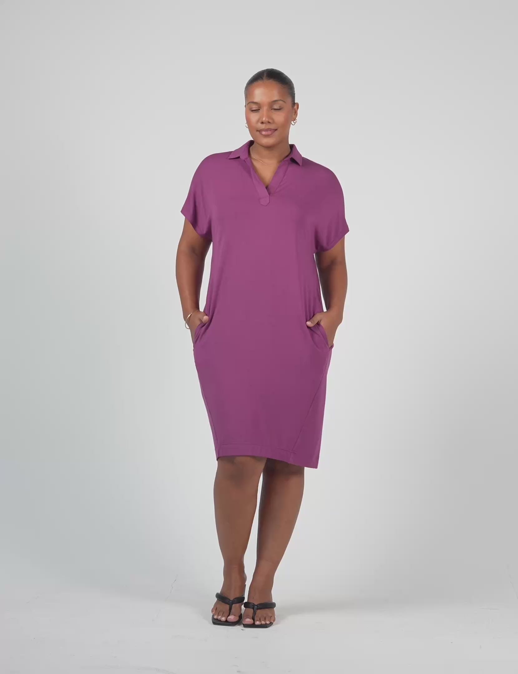 Lou Lou Australia Bamboo Purple collared knee length T - Shirt Dress