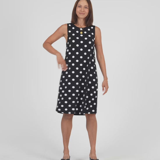 Lou Lou Australia Bamboo Black and White Polka dot knee length shift dress 