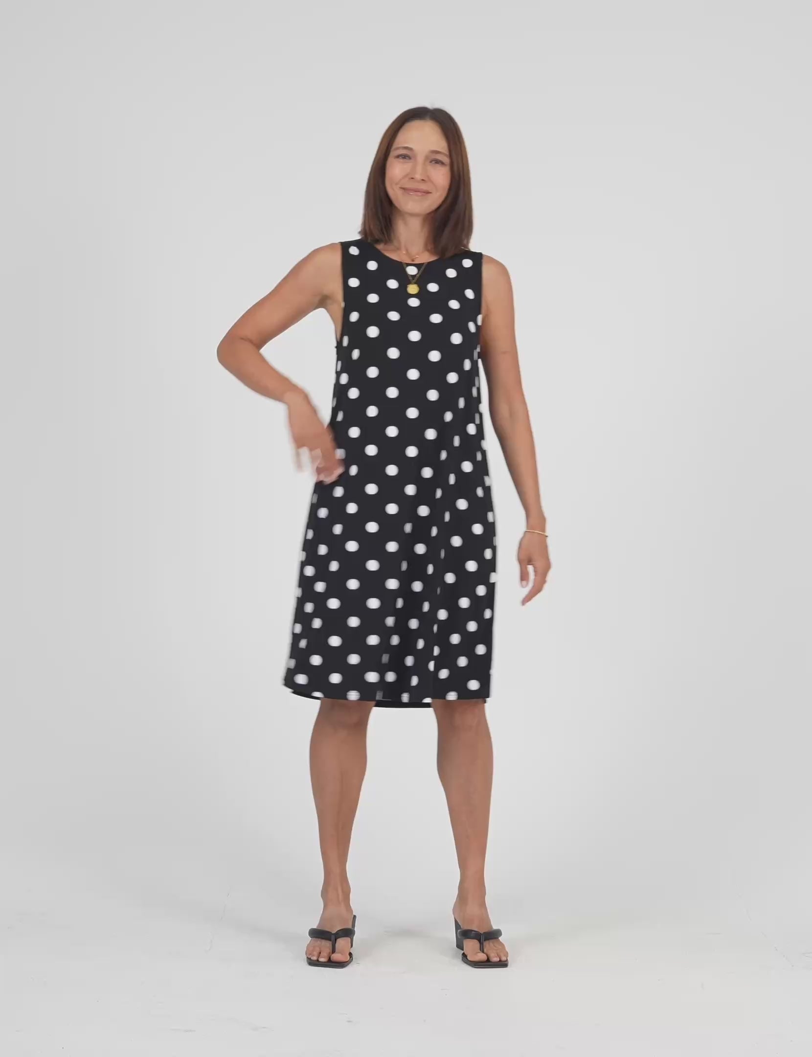 Lou Lou Australia Bamboo Black and White Polka dot knee length shift dress 