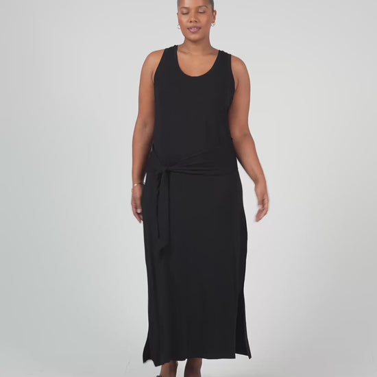 Lou Lou Australia Bamboo Black Maxi Dress with waist belt
