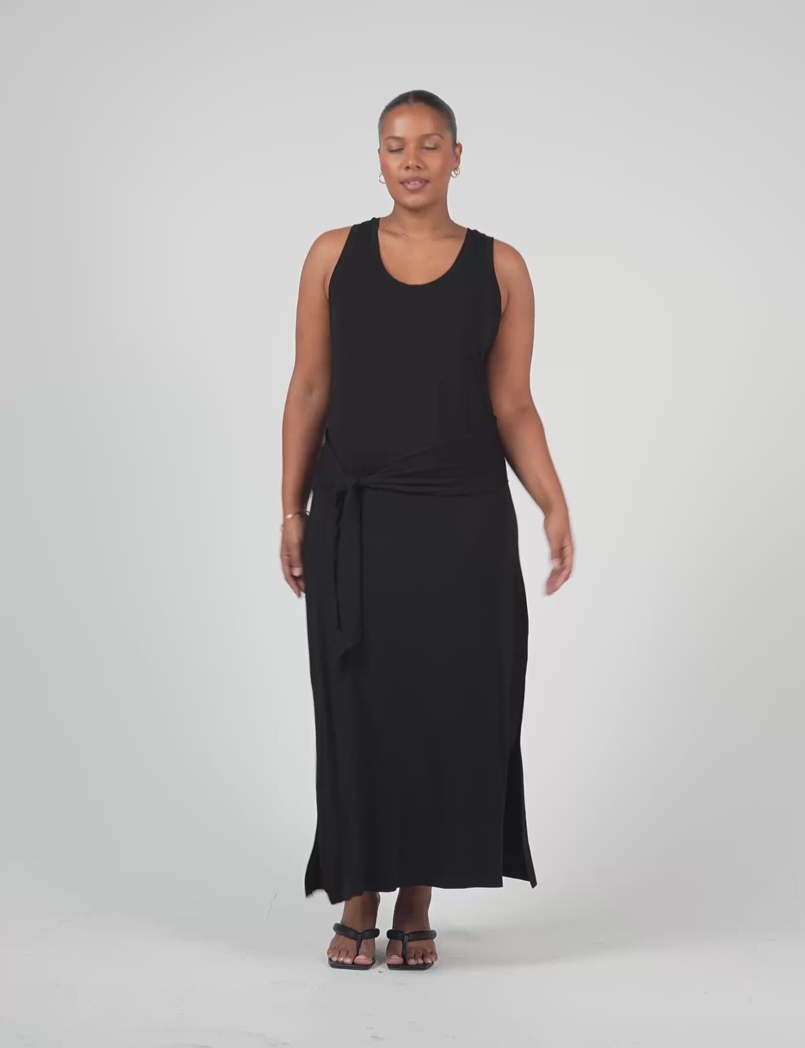 Lou Lou Australia Bamboo Black Maxi Dress with waist belt
