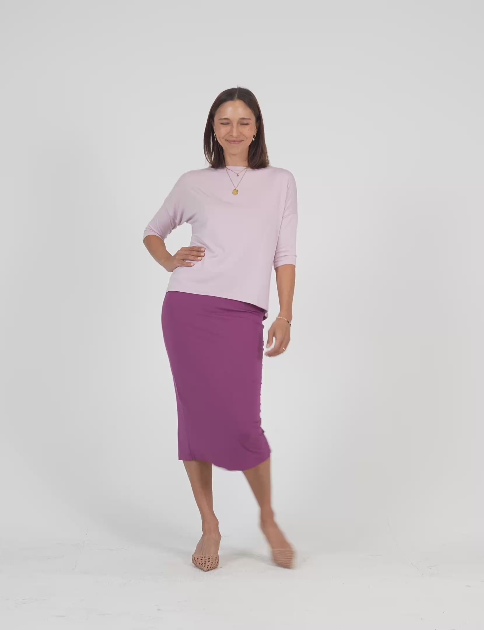 Lou Lou Australia Lilac top with Plum purple tube skirt