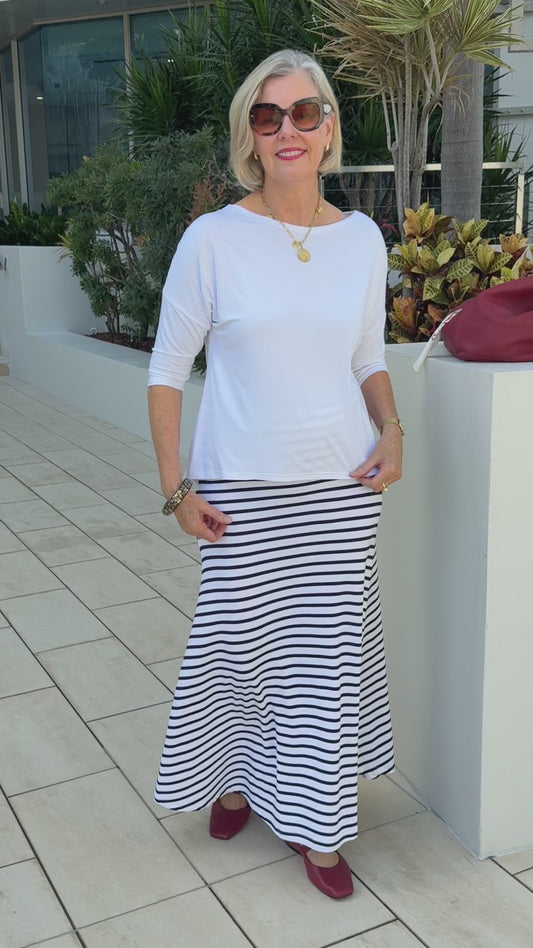 Jackson Bamboo Maxi Skirt - Navy & White Stripe