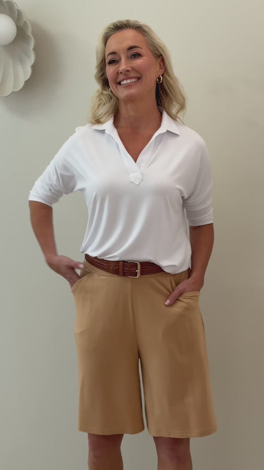 Simone Wide Leg Bamboo Shorts - Tan