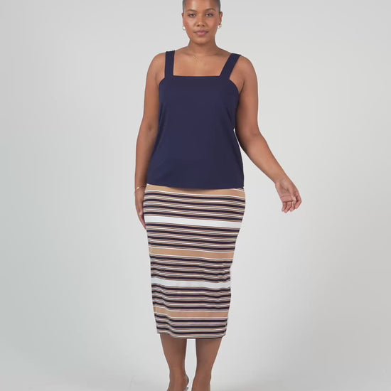 Lou Lou Australia Navy Tank top with tan and navy stripe skirt