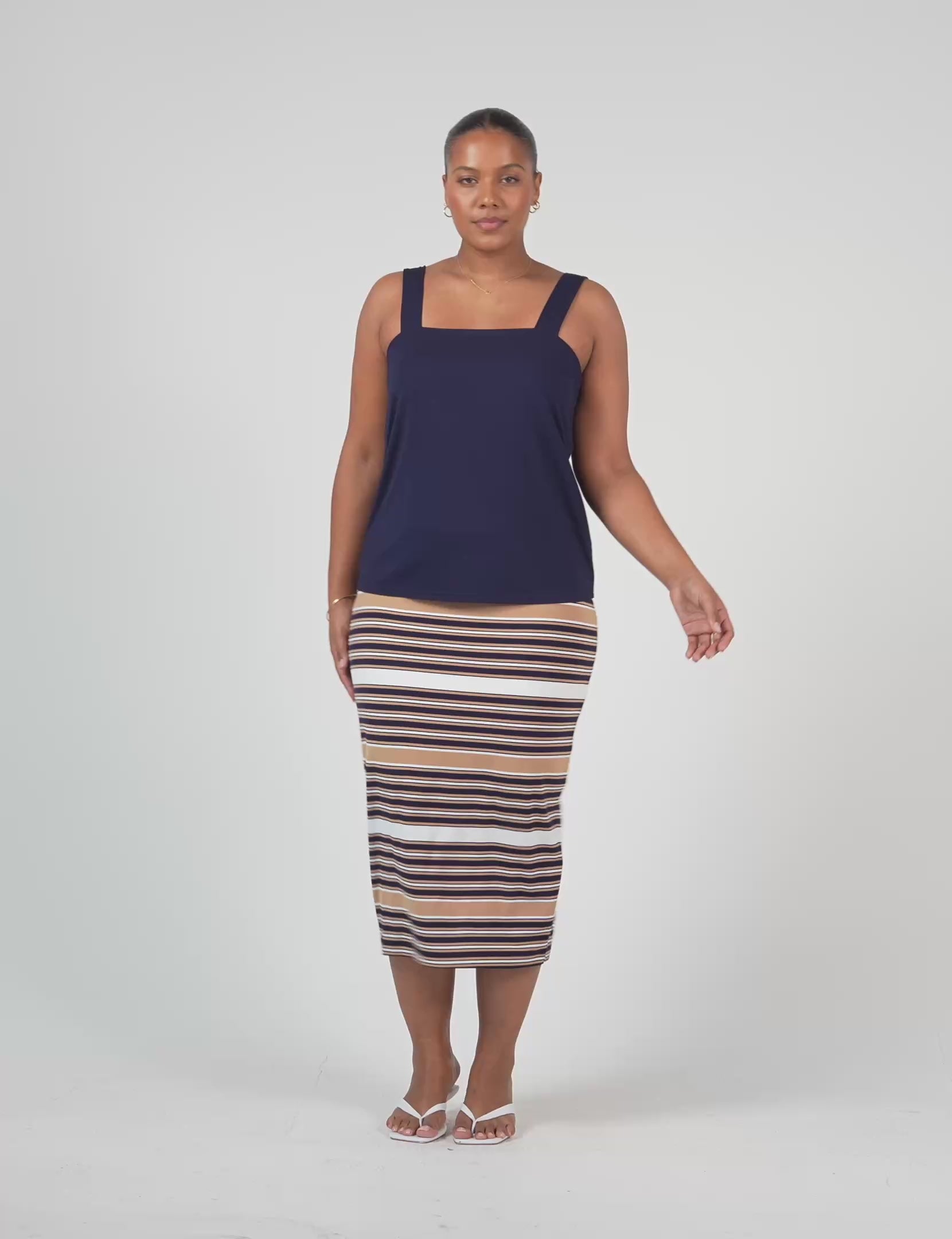 Lou Lou Australia Navy Tank top with tan and navy stripe skirt