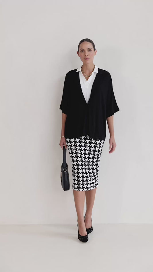 Alanis 3/4 Sleeve Collared Bamboo Shirt - Black