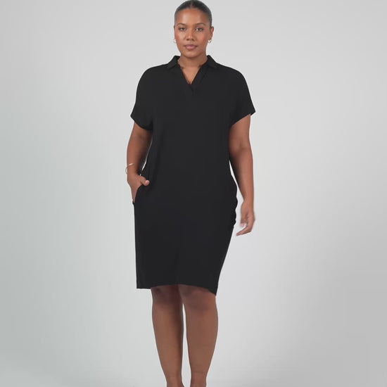 Lou Lou Australia Bamboo Black Collared Knee Length T-Shirt Dress