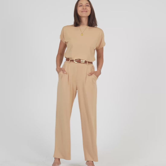 Lou Lou Australia Bamboo set  tan-beige t-shirt and wide-leg pants 
