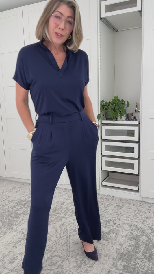 Natalie Angel @letmetrybeforeyoubuy in Lou Lou Australia Bamboo Dress Pants and Bamboo Polo Top