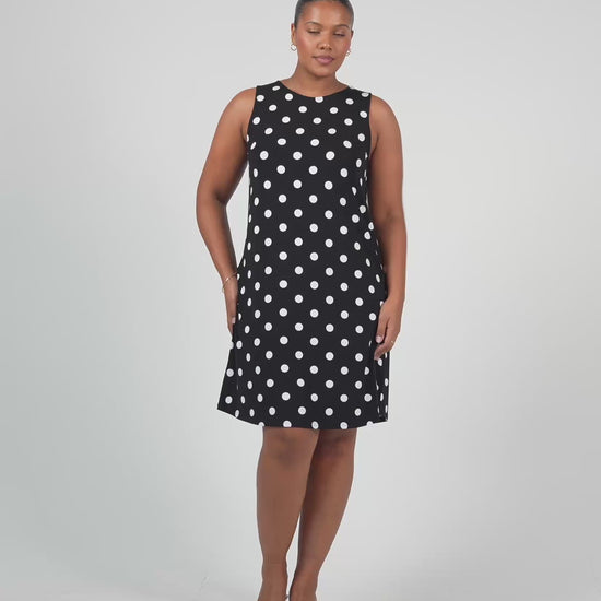 Lou Lou Australia Bamboo Black and White Polka dot knee length shift dress 