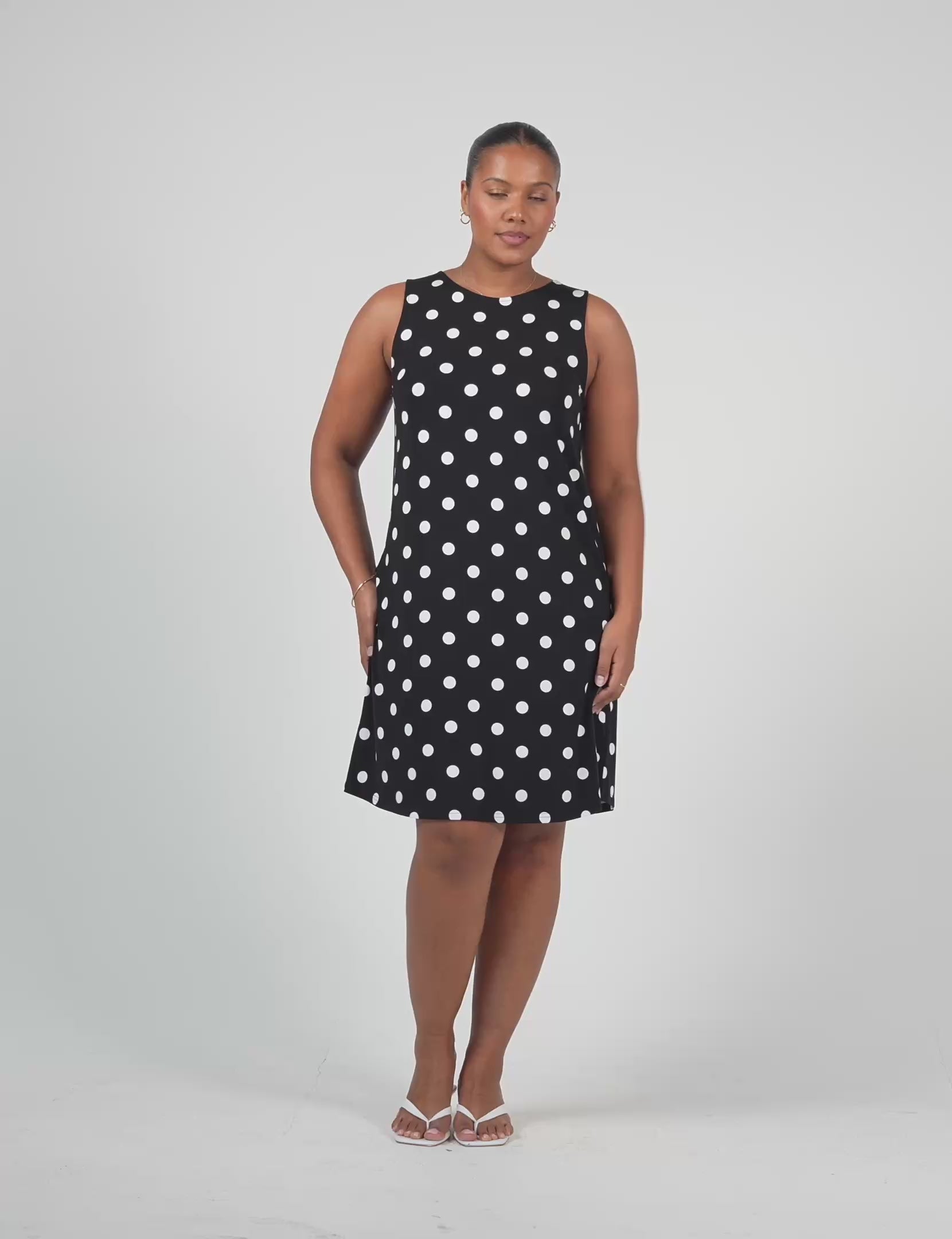 Lou Lou Australia Bamboo Black and White Polka dot knee length shift dress 