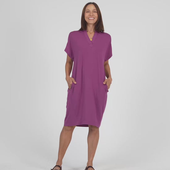 Lou Lou Australia Bamboo Purple collared knee length T - Shirt Dress