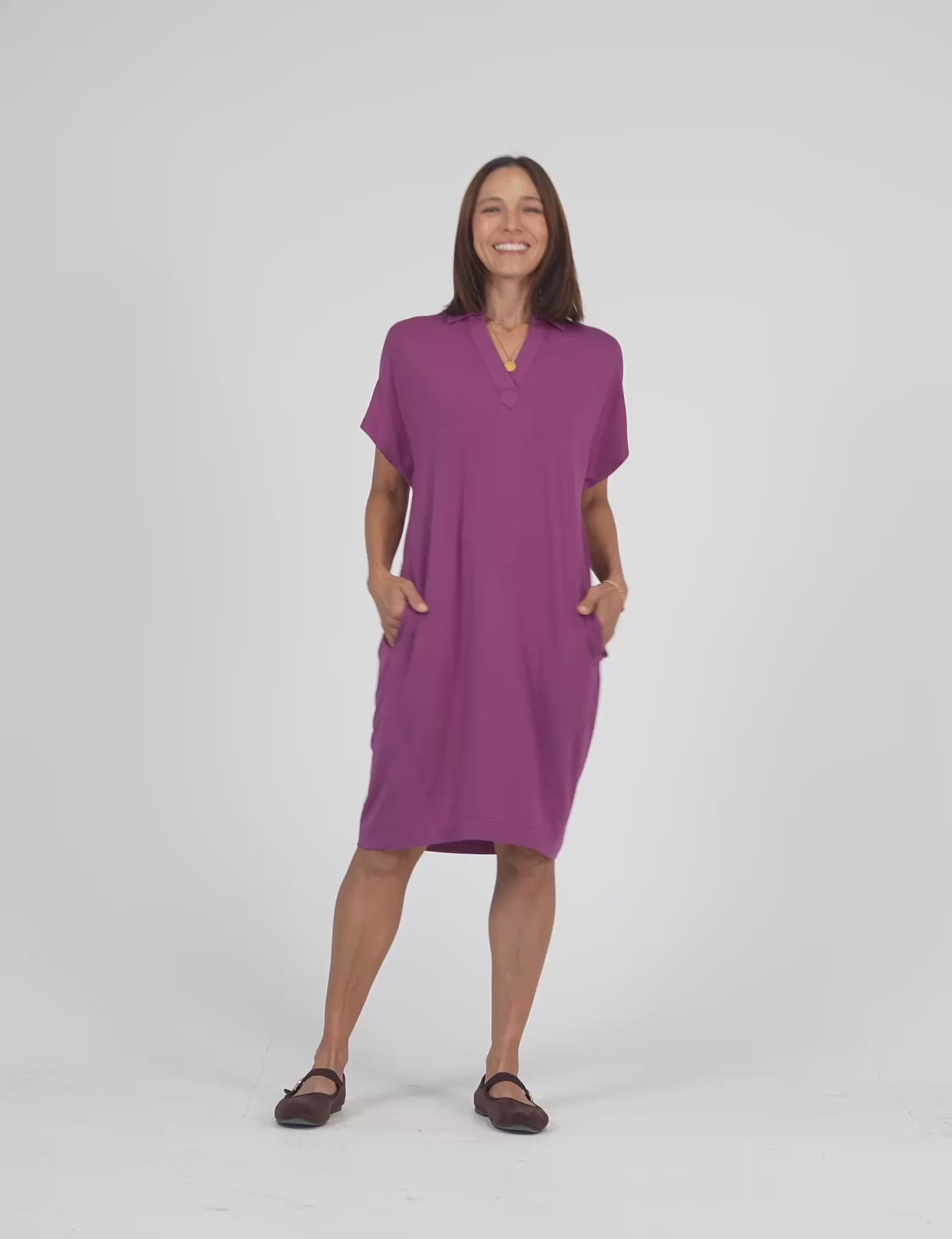 Lou Lou Australia Bamboo Purple collared knee length T - Shirt Dress