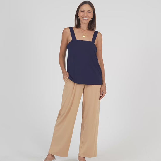 Lou Lou Australia Navy Tank top with tan and Wide leg pant