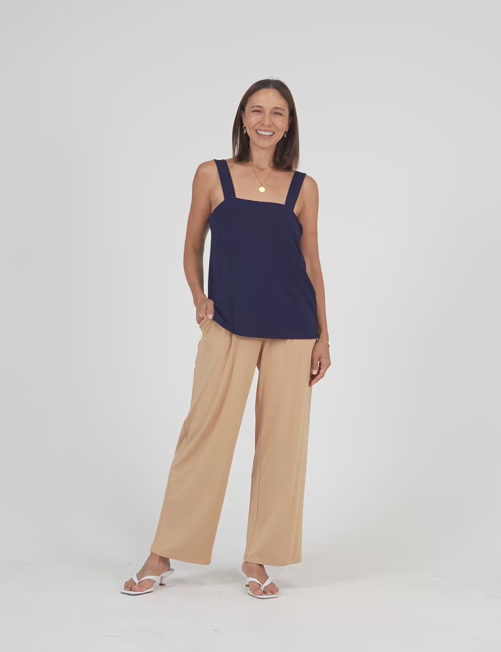 Lou Lou Australia Navy Tank top with tan and Wide leg pant