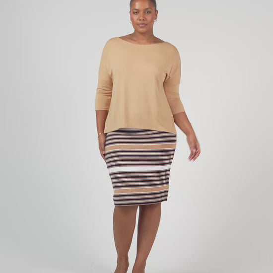 Lou Lou Australia Bamboo Tan 3/4 Sleeve Top and Stripe Tube Skirt