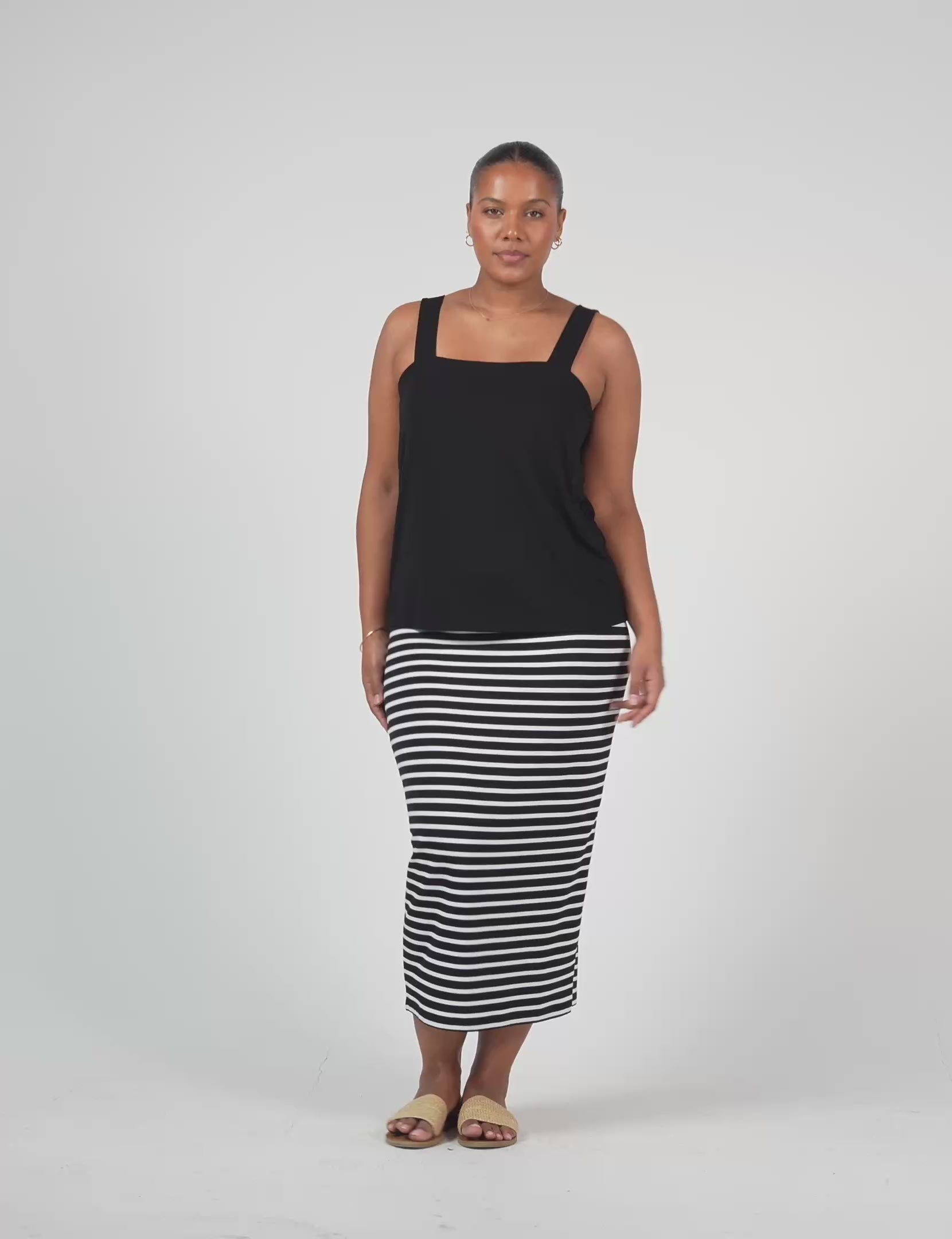 Lou Lou Australia Bamboo Black Sleeveless Top and Black and White Stripe Tube Skirt