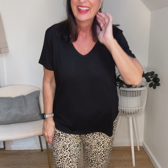 @salt.water.nomad wearing Lou Lou Australia leopard print bamboo shorts