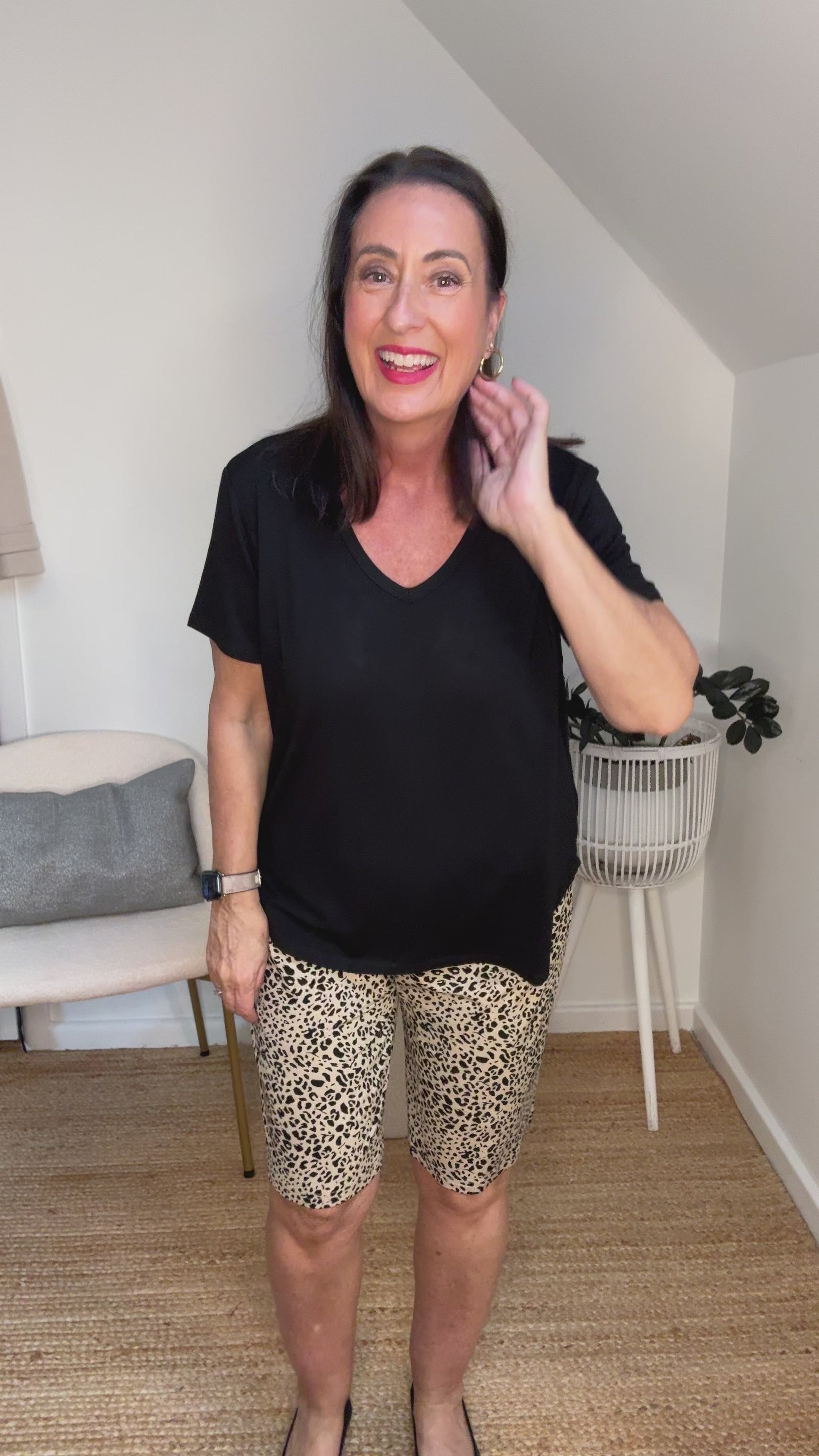 @salt.water.nomad wearing Lou Lou Australia leopard print bamboo shorts