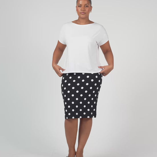 Lou Lou Australia White Bamboo T Shirt and Black and White polka dot  Mdi length  tube skirt